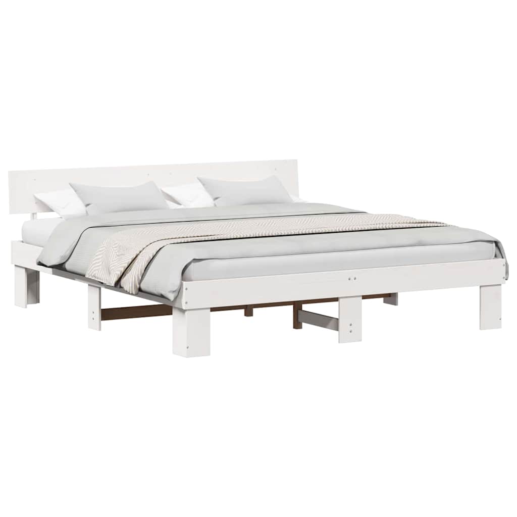 vidaXL Cadru de pat cu headboard Alb 200 x 200 cm Lemn masiv de pin vidaXL Cadru de pat cu headboard Alb 200 x 200 cm Lemn masiv de pin