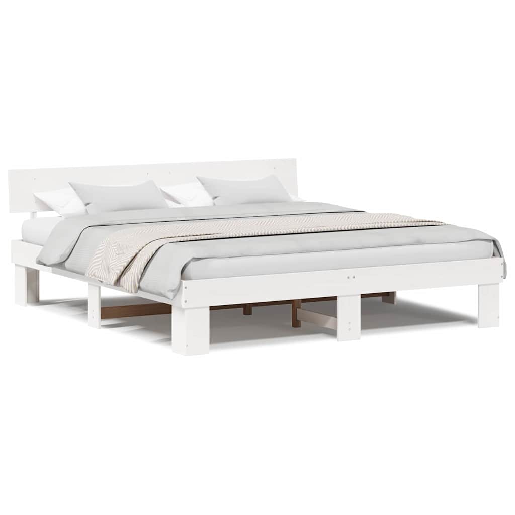 vidaXL Cadru de pat cu headboard Alb 200 x 200 cm Lemn masiv de pin vidaXL Cadru de pat cu headboard Alb 200 x 200 cm Lemn masiv de pin