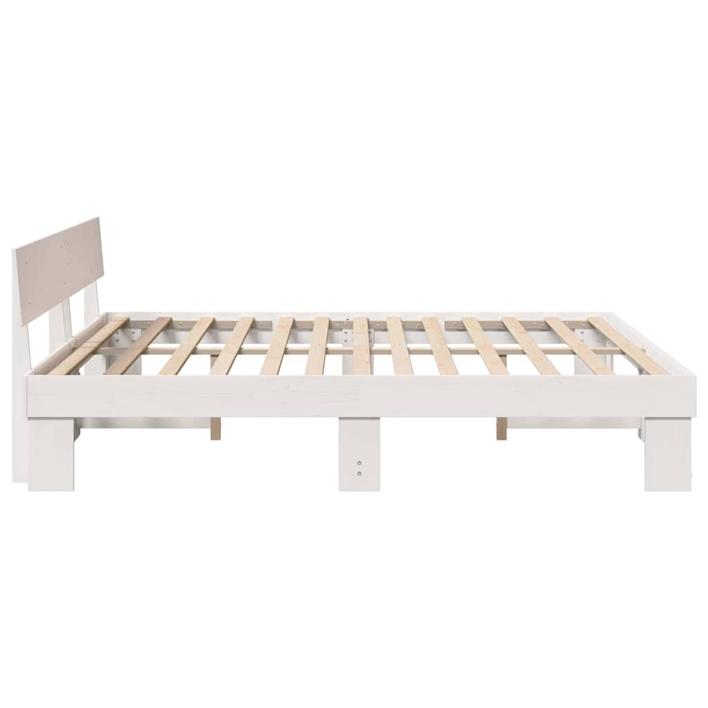 vidaXL Cadru de pat cu headboard Alb 200 x 200 cm Lemn masiv de pin vidaXL Cadru de pat cu headboard Alb 200 x 200 cm Lemn masiv de pin