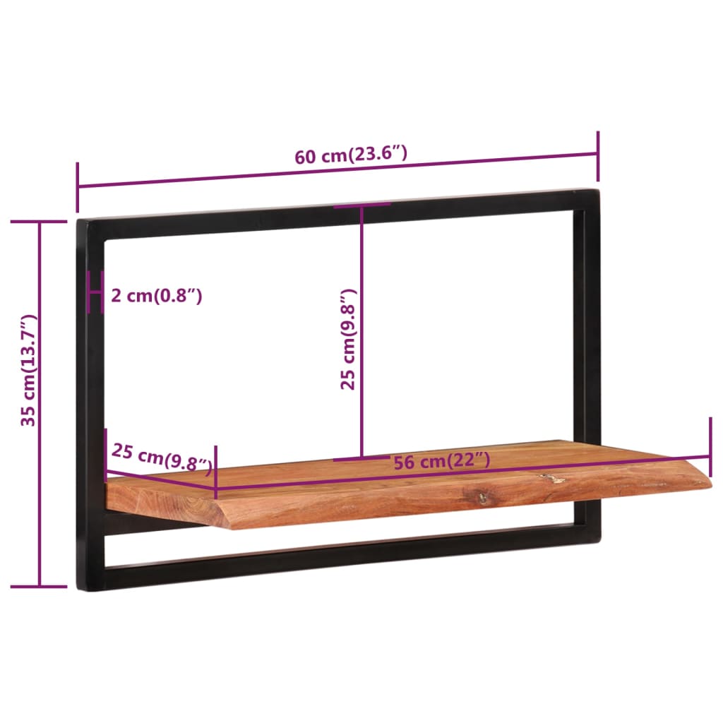 vidaXL Rafturi de perete 2 buc. 60x25x35 cm lemn masiv acacia/oțel vidaXL Rafturi de perete 2 buc. 60x25x35 cm lemn masiv acacia/oțel
