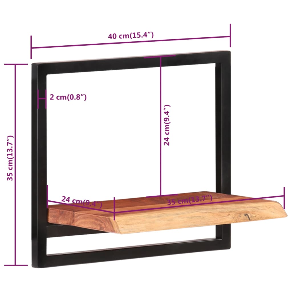 vidaXL Rafturi de perete 2 buc. 40x24x35 cm lemn masiv acacia/oțel vidaXL Rafturi de perete 2 buc. 40x24x35 cm lemn masiv acacia/oțel