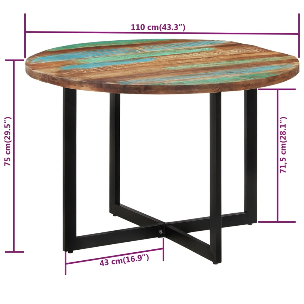 vidaXL Masă de bucătărie, 110x75 cm, lemn masiv reciclat vidaXL Masă de bucătărie, 110x75 cm, lemn masiv reciclat