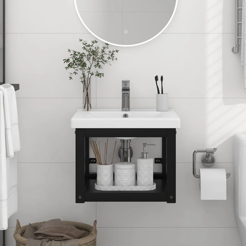 vidaXL Cadru chiuvetă de baie pentru perete, negru, 40x38x31 cm, fier vidaXL Cadru chiuvetă de baie pentru perete, negru, 40x38x31 cm, fier