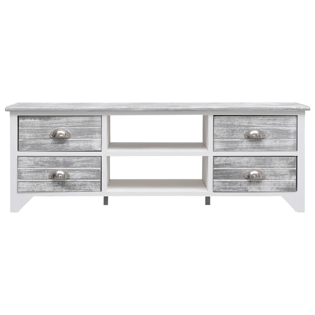 vidaXL Comodă TV,alb și gri, 108x30x40 cm, lemn masiv de paulownia