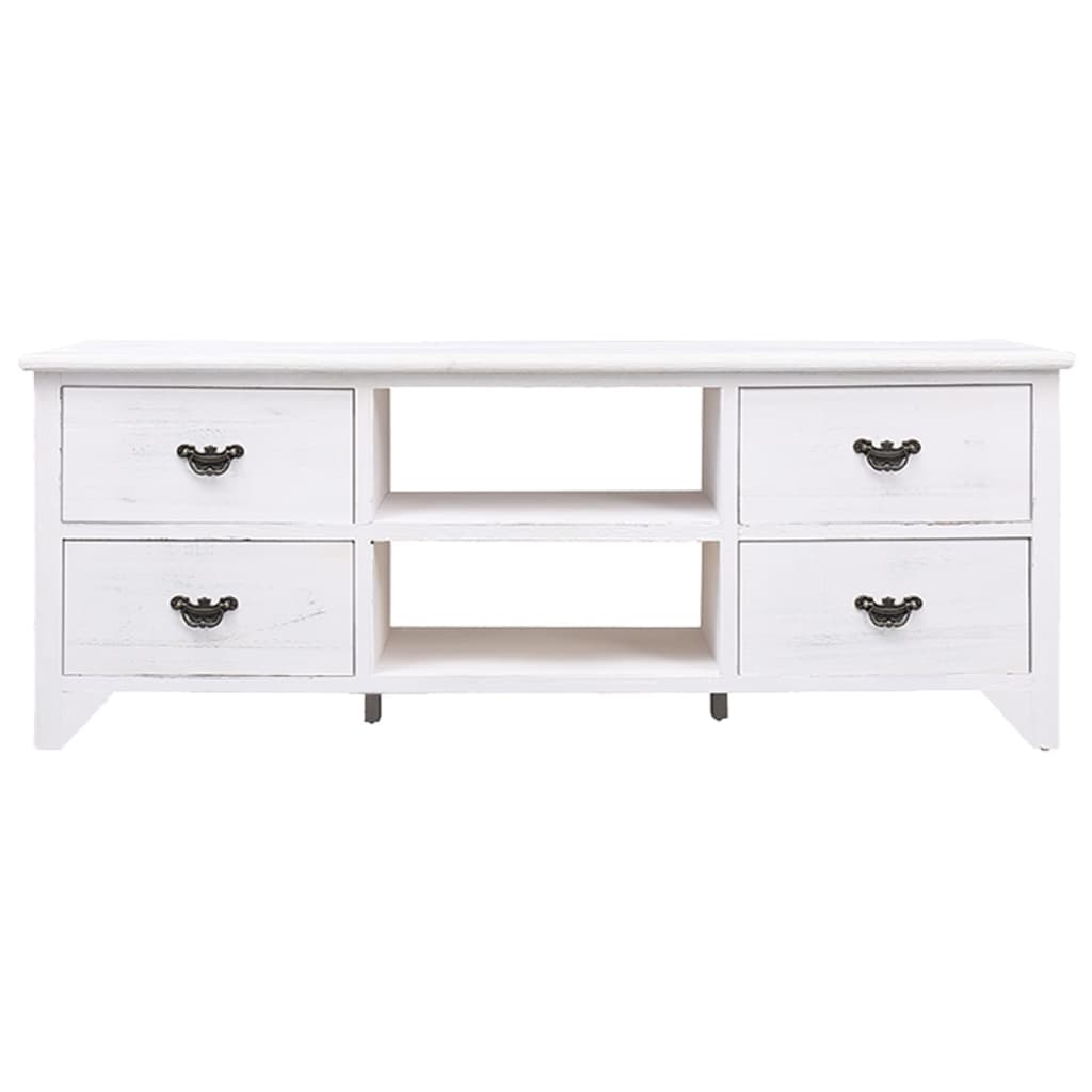 vidaXL Comodă TV,alb antichizat, 108x30x40 cm, lemn masiv de paulownia