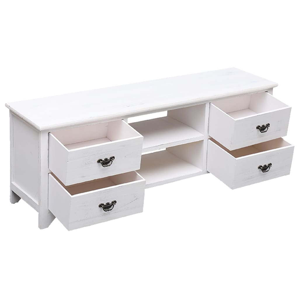 vidaXL Comodă TV,alb antichizat, 108x30x40 cm, lemn masiv de paulownia