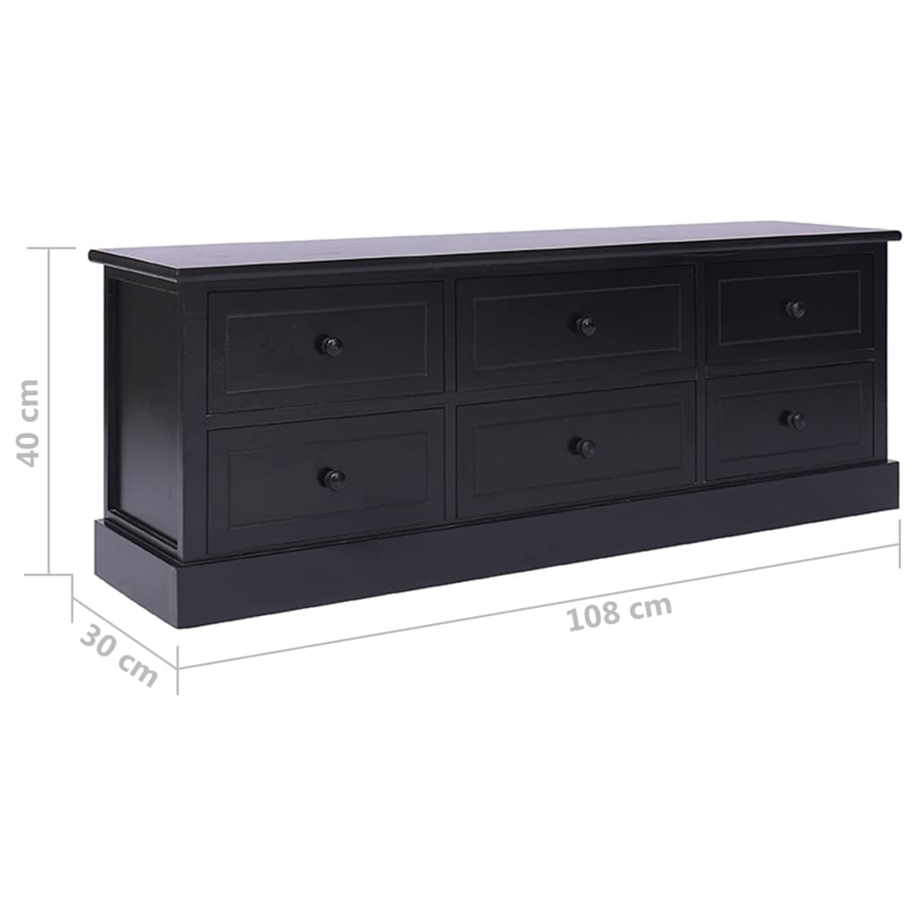 vidaXL Comodă TV, negru, 108x30x40 cm, lemn masiv de paulownia