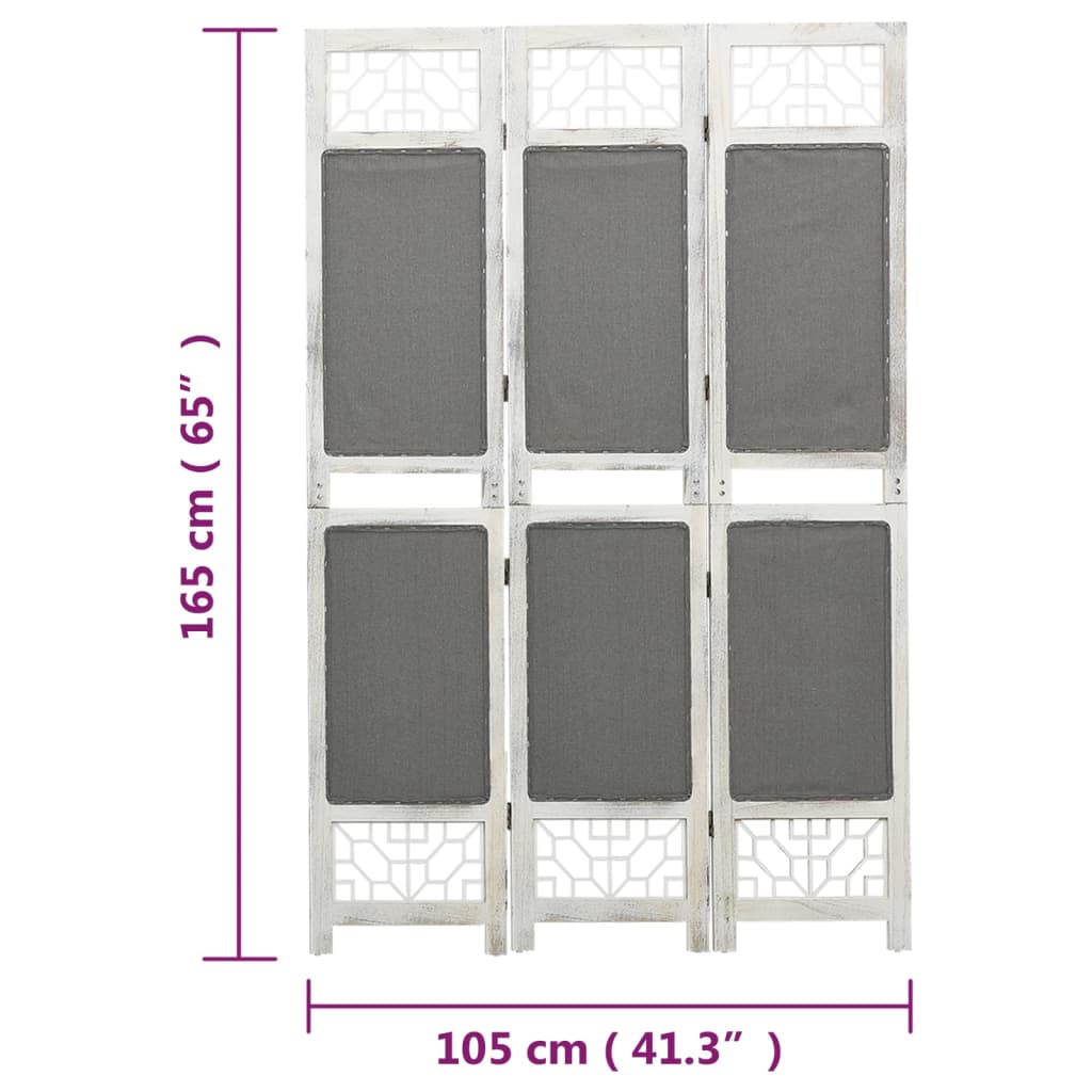 vidaXL Paravan de cameră cu 3 panouri, gri, 105x165 cm, textil vidaXL Paravan de cameră cu 3 panouri, gri, 105x165 cm, textil