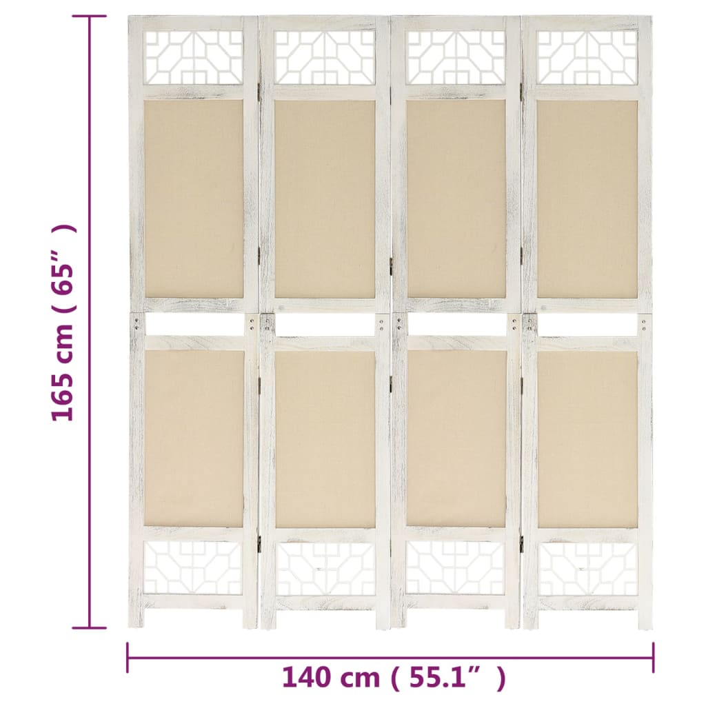 vidaXL Paravan de cameră cu 4 panouri, crem, 140x165 cm, textil vidaXL Paravan de cameră cu 4 panouri, crem, 140x165 cm, textil