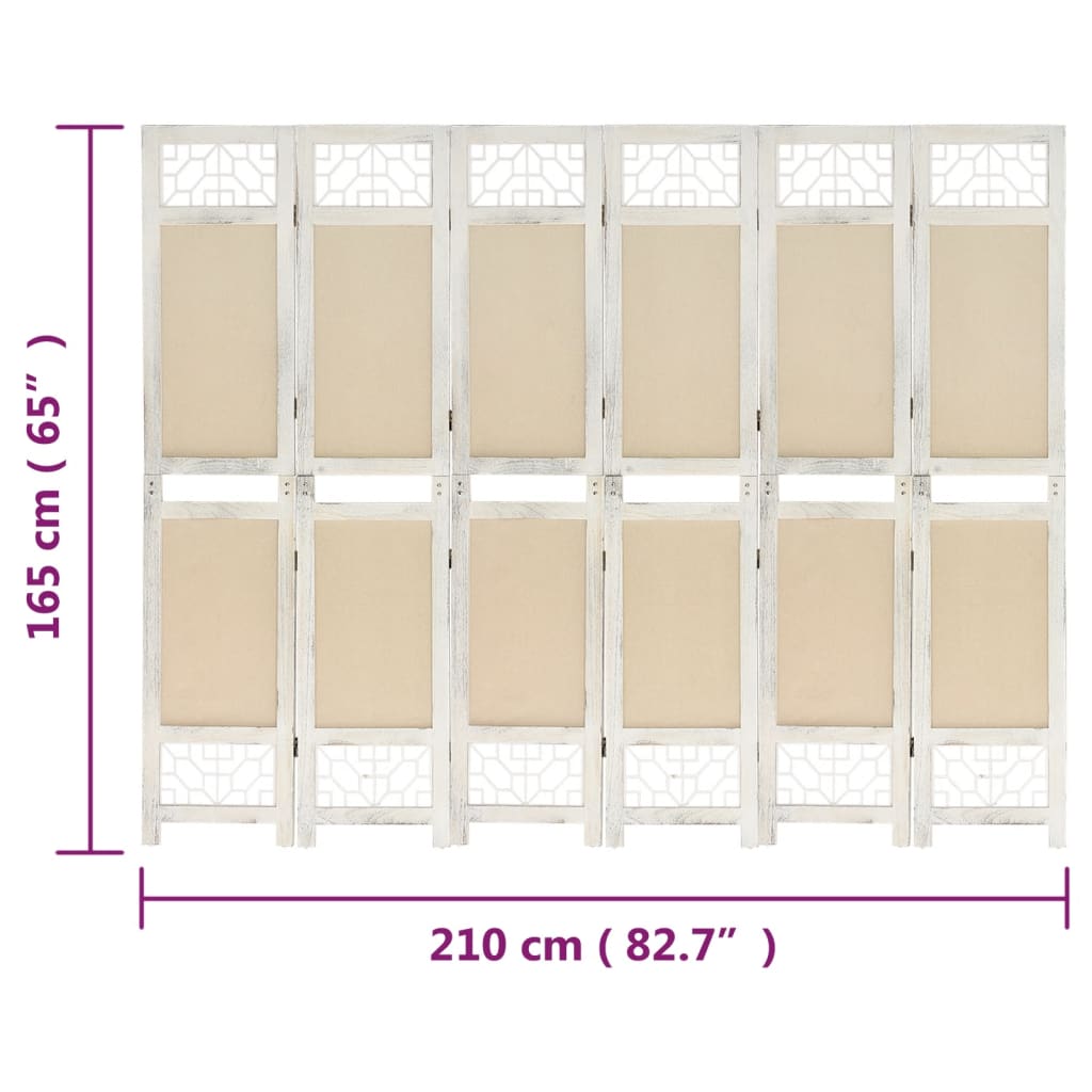 vidaXL Paravan de cameră cu 6 panouri, crem, 210x165 cm, textil vidaXL Paravan de cameră cu 6 panouri, crem, 210x165 cm, textil