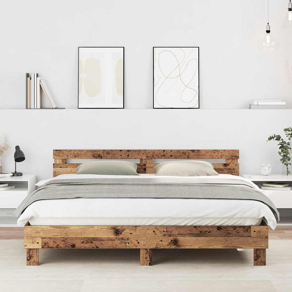 vidaXL Cadru de pat cu headboard Lemn Vechi 180 x 200 cm Lemn compozit