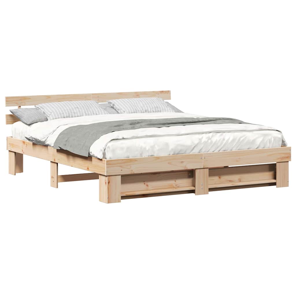 vidaXL Cadru de pat cu headboard Maro Lemn masiv de pin vidaXL Cadru de pat cu headboard Maro Lemn masiv de pin
