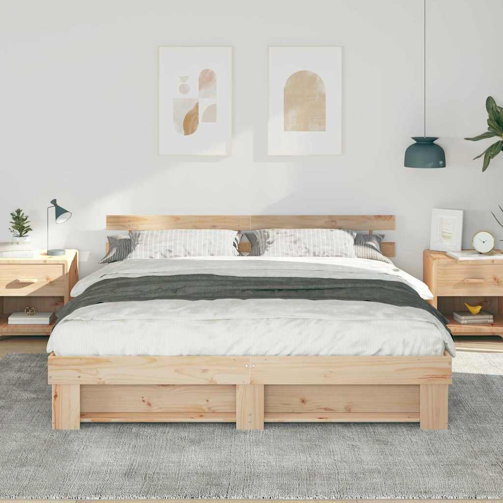 vidaXL Cadru de pat cu headboard Maro Lemn masiv de pin vidaXL Cadru de pat cu headboard Maro Lemn masiv de pin