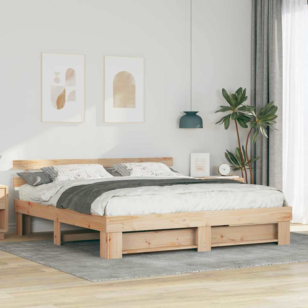 vidaXL Cadru de pat cu headboard Maro Lemn masiv de pin vidaXL Cadru de pat cu headboard Maro Lemn masiv de pin