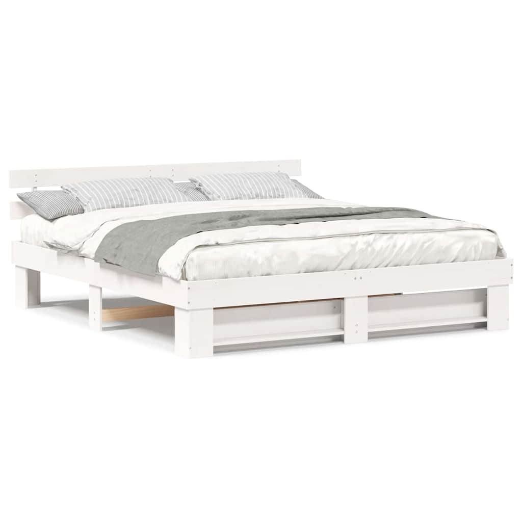 vidaXL Cadru de pat cu headboard Alb 200 x 200 cm Lemn de pin masiv
