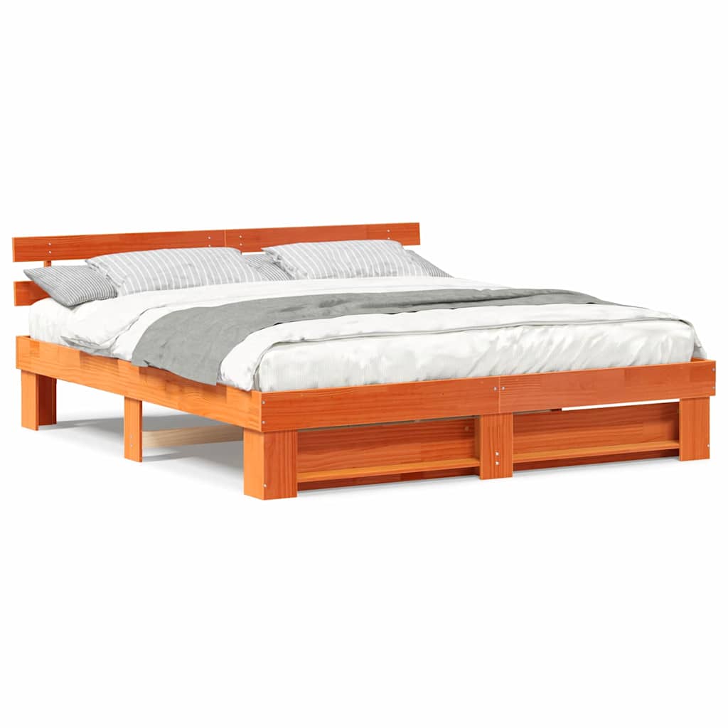 vidaXL Cadru de pat cu headboard Maro 200 x 200 cm Lemn de pin masiv