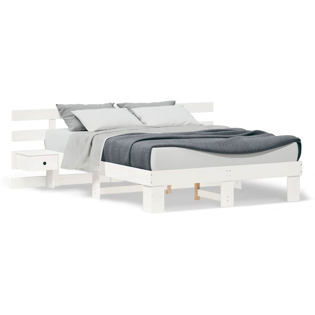 vidaXL Cadru de pat cu headboard Alb 160 x 200 cm Lemn de pin masiv