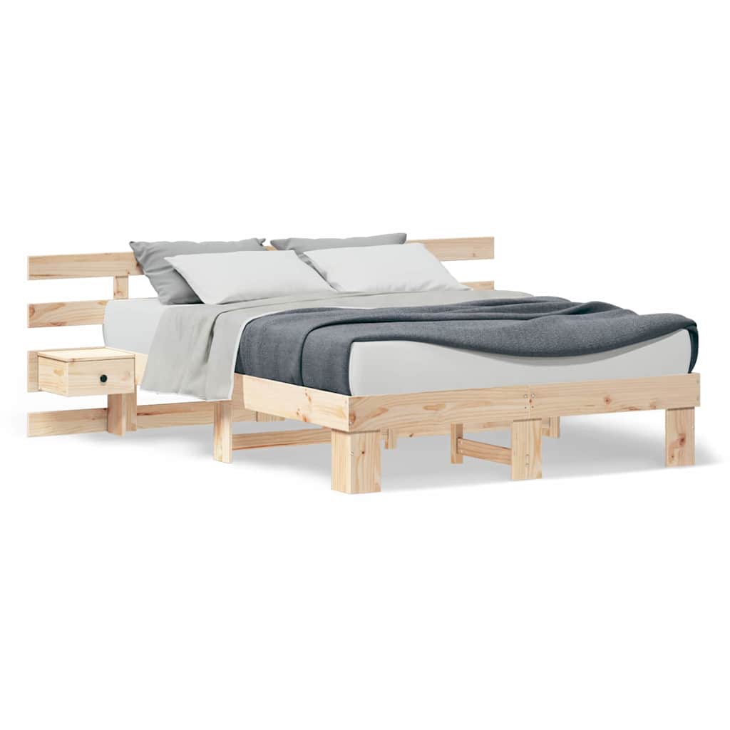 vidaXL Cadru de pat cu headboard Maro 140 x 200 cm Lemn de pin masiv