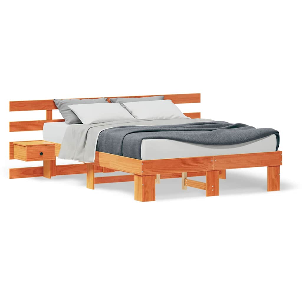 vidaXL Cadru de pat cu headboard Maro 120 x 200 cm Lemn de pin masiv