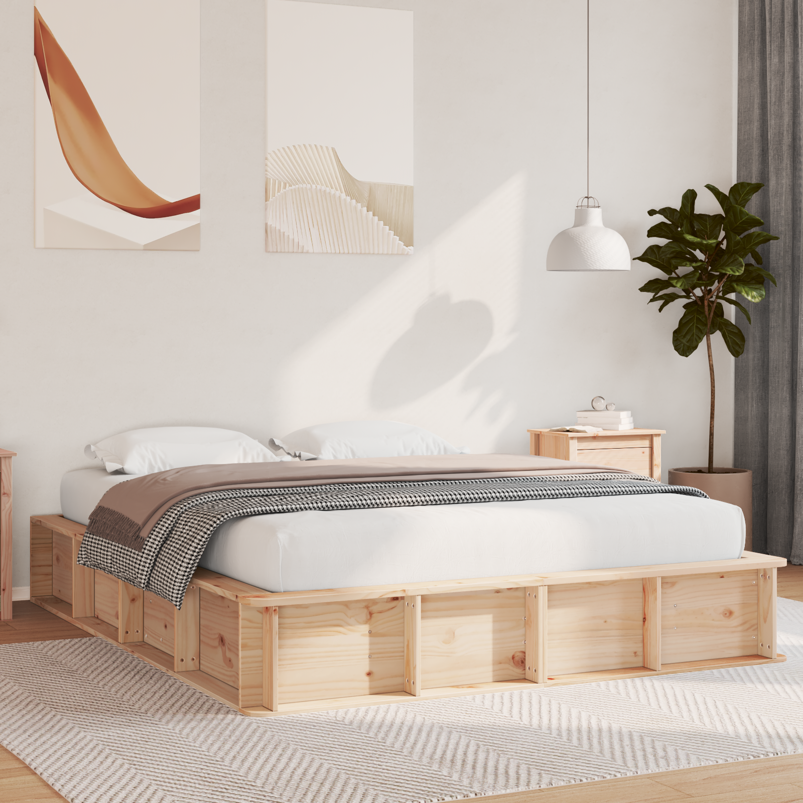 vidaXL Cadru de pat cu depozitare Lemn de pin masiv 210 x 168 x 30 cm