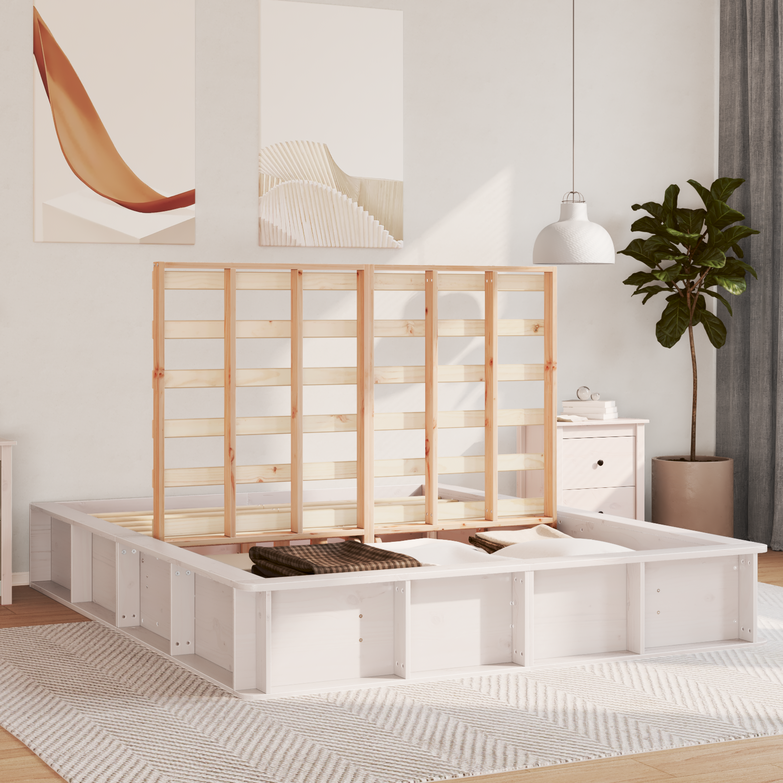 vidaXL Cadru de pat Alb 150 x 200 cm Lemn de pin masiv