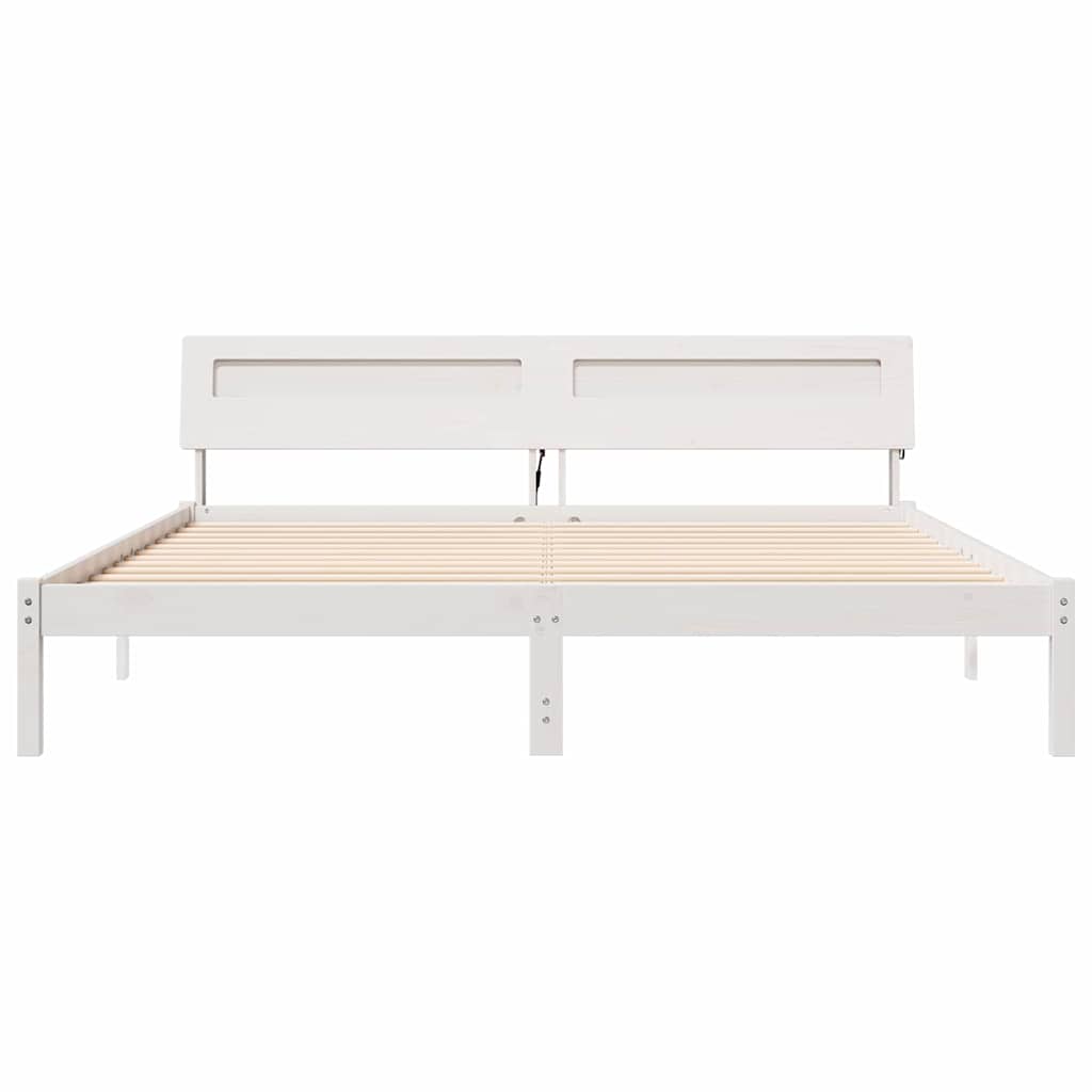 vidaXL Cadru de pat cu lumini cu bandă LED cu headboard Alb lemn