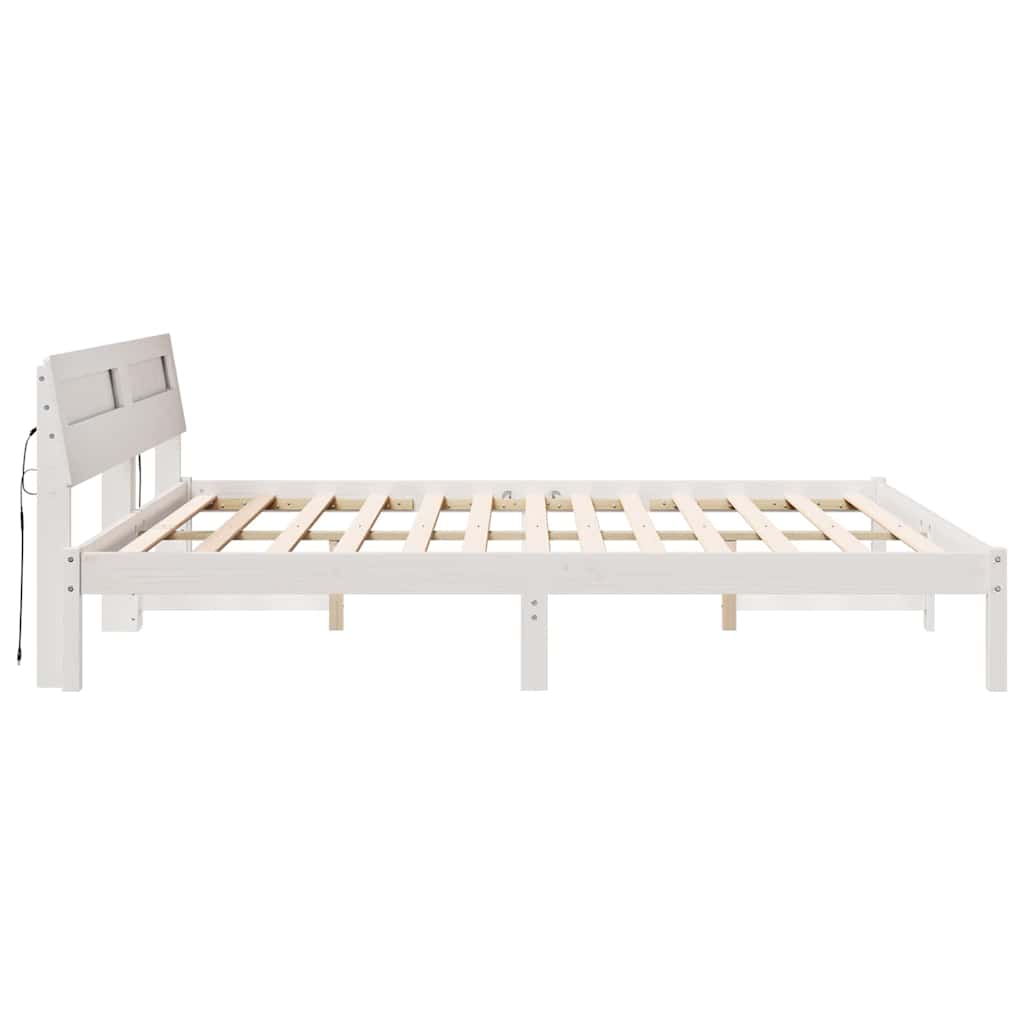 vidaXL Cadru de pat cu lumini cu bandă LED cu headboard Alb lemn