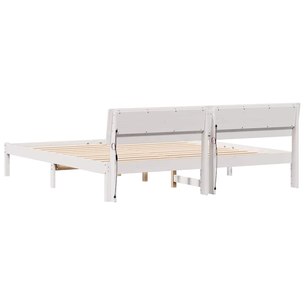 vidaXL Cadru de pat cu lumini cu bandă LED cu headboard Alb lemn