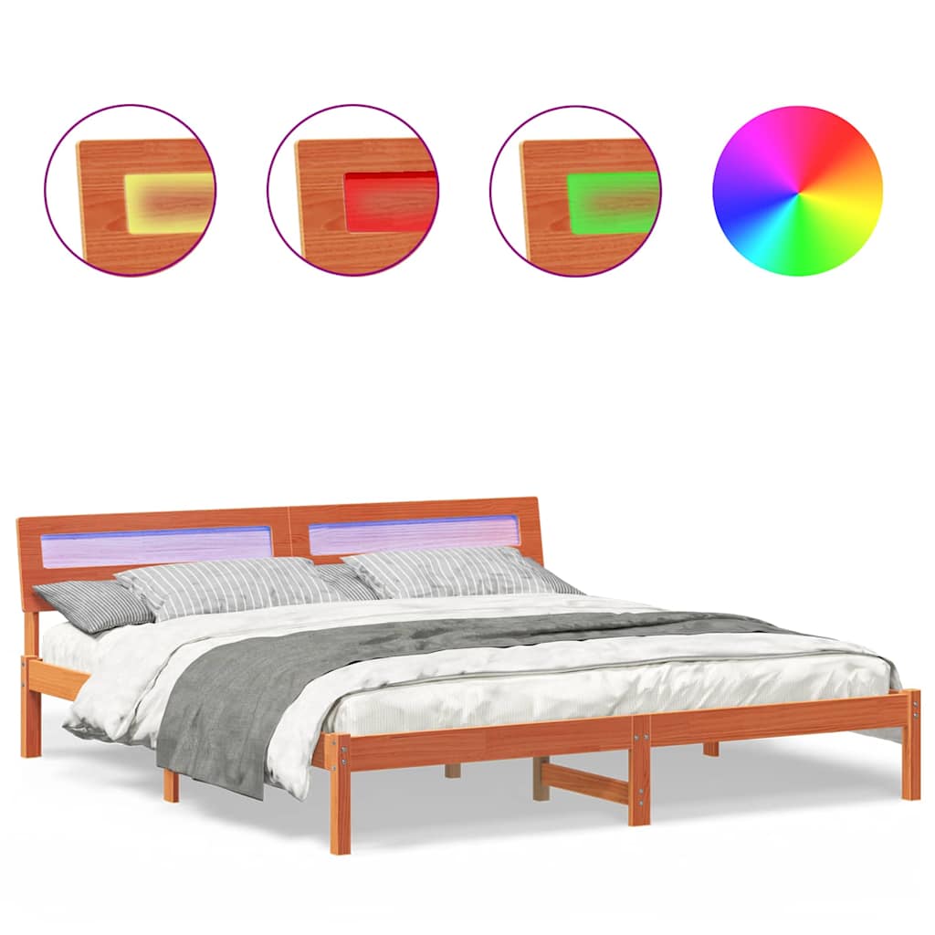 vidaXL Cadru de pat cu headboard Maro 200 x 200 cm Lemn de pin masiv