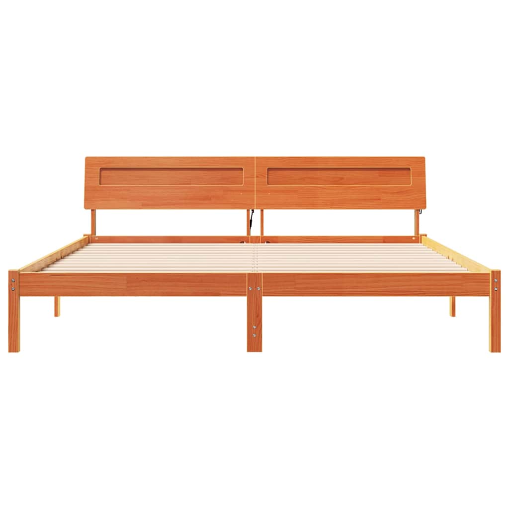 vidaXL Cadru de pat cu headboard Maro 200 x 200 cm Lemn de pin masiv