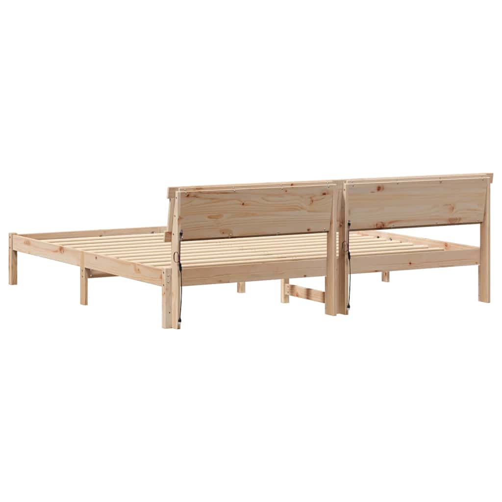 vidaXL Cadru de pat cu headboard Maro 200 x 200 cm Lemn masiv de pin vidaXL Cadru de pat cu headboard Maro 200 x 200 cm Lemn masiv de pin