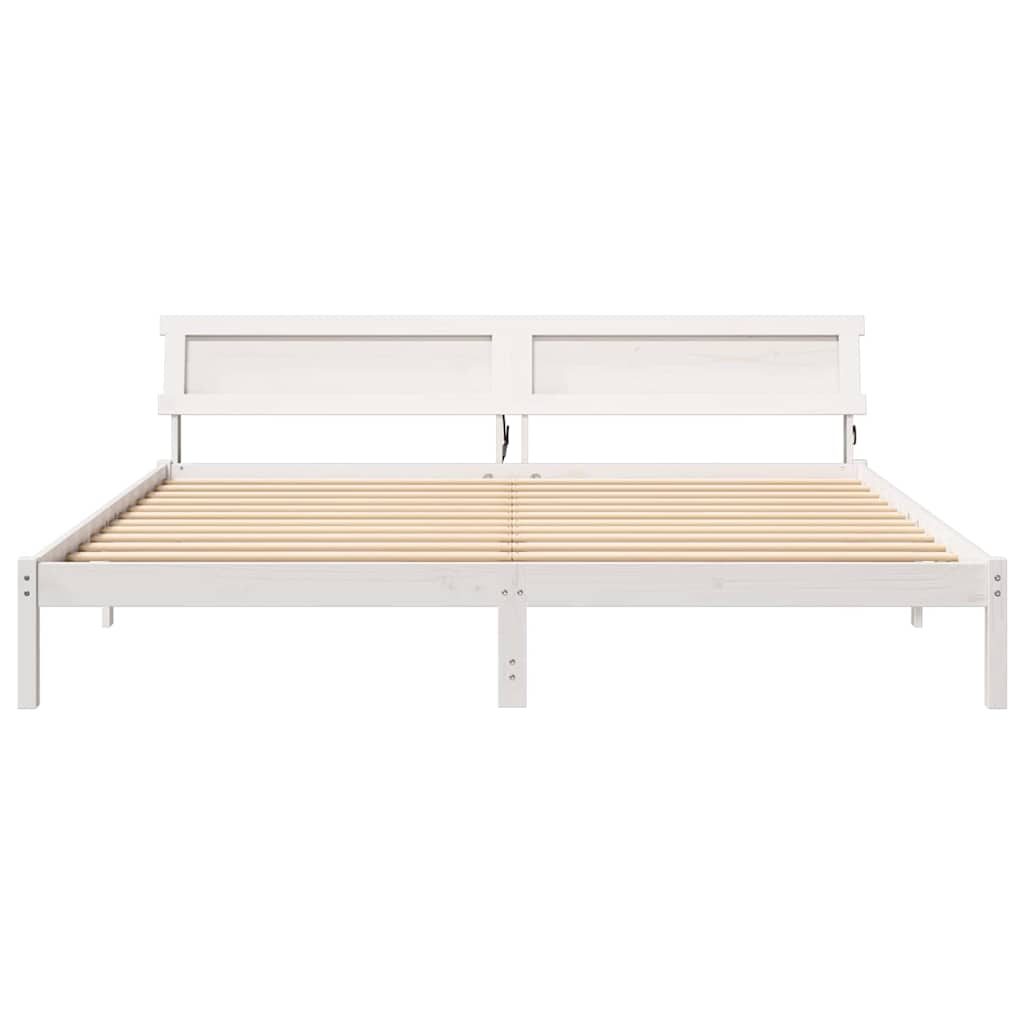 vidaXL Cadru de pat cu headboard Alb 200 x 200 cm Lemn masiv de pin vidaXL Cadru de pat cu headboard Alb 200 x 200 cm Lemn masiv de pin