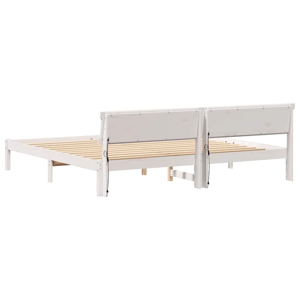 vidaXL Cadru de pat cu headboard Alb 200 x 200 cm Lemn masiv de pin vidaXL Cadru de pat cu headboard Alb 200 x 200 cm Lemn masiv de pin