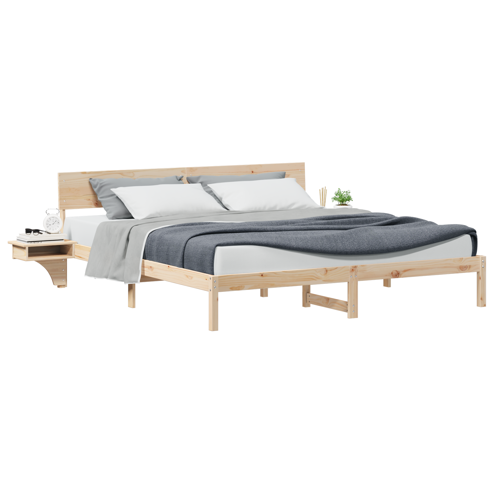 vidaXL Cadru de pat cu headboard Maro Lemn masiv de pin