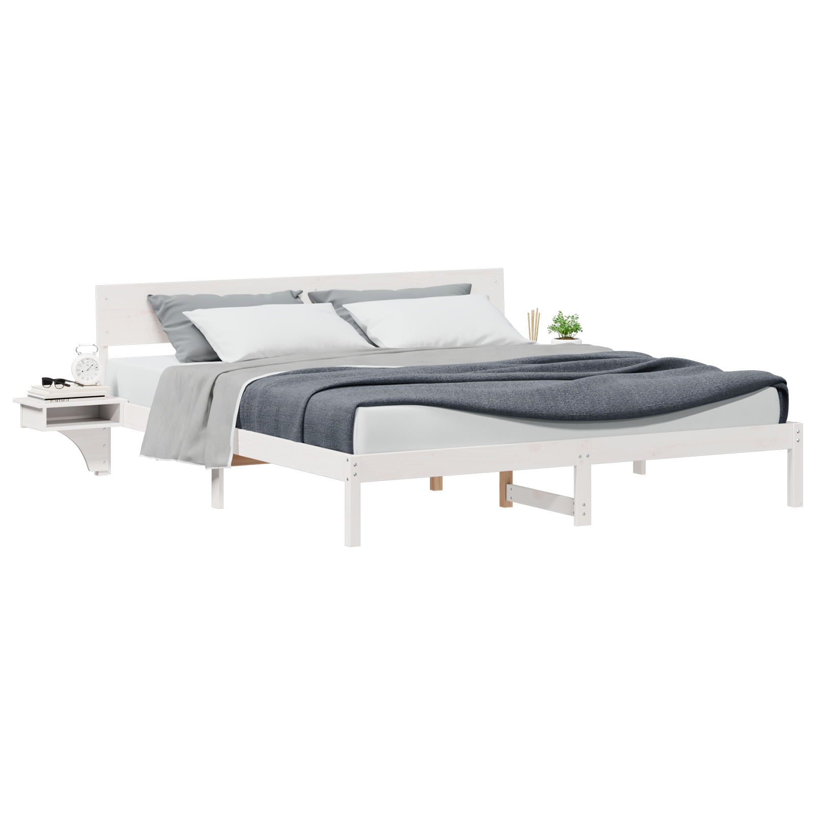 vidaXL Cadru de pat cu headboard Alb Lemn masiv de pin vidaXL Cadru de pat cu headboard Alb Lemn masiv de pin