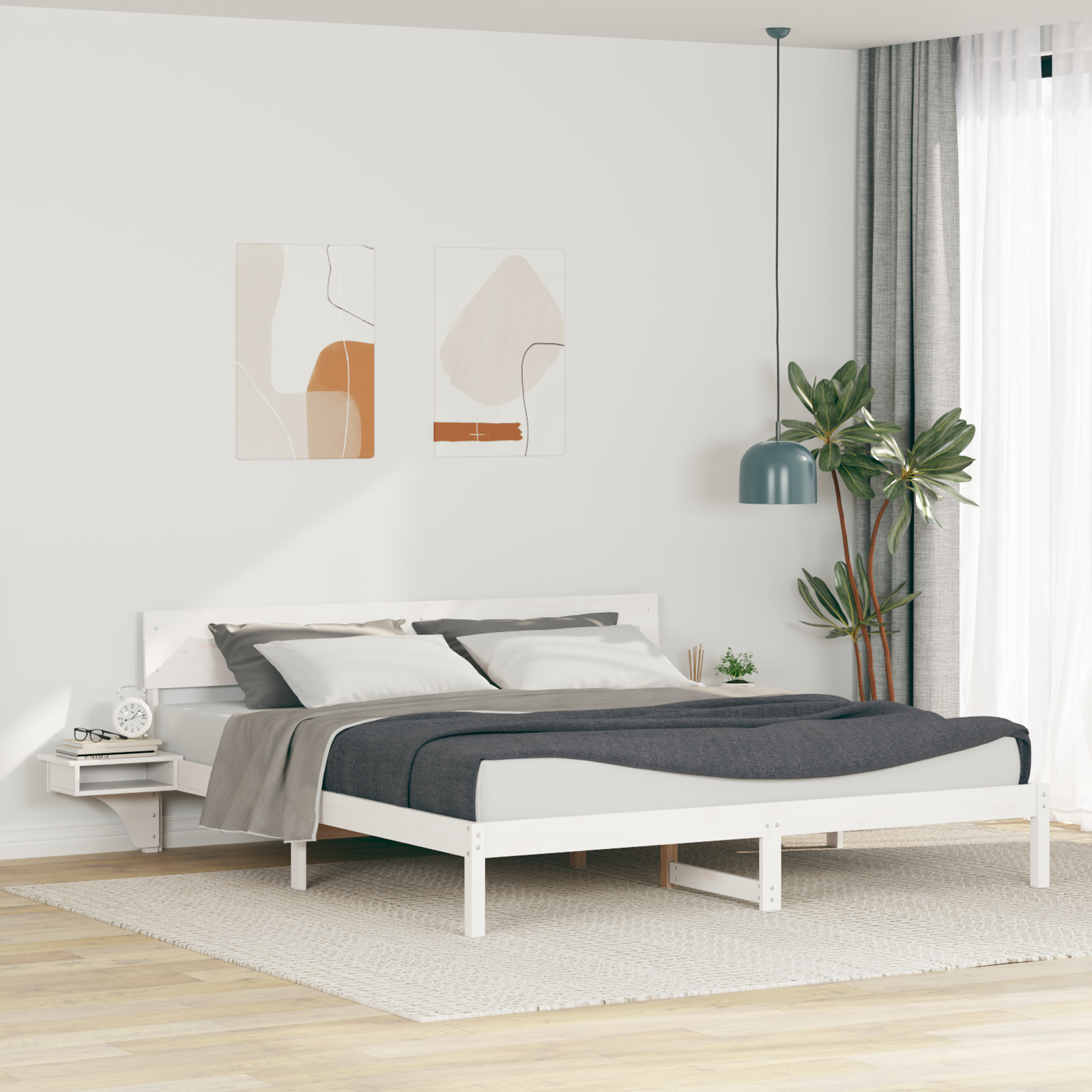 vidaXL Cadru de pat cu headboard Alb Lemn masiv de pin vidaXL Cadru de pat cu headboard Alb Lemn masiv de pin