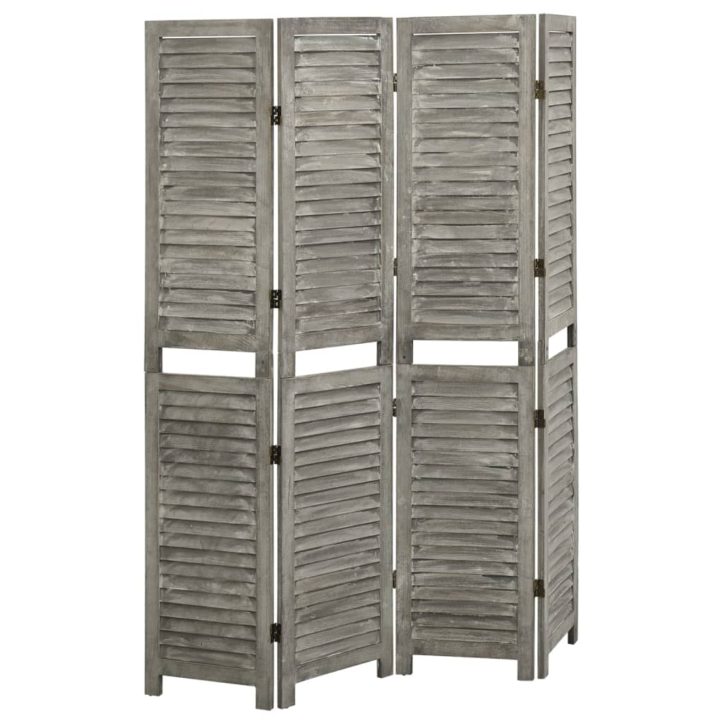 vidaXL Paravan de cameră cu 4 panouri, gri, 143x166 cm, lemn masiv vidaXL Paravan de cameră cu 4 panouri, gri, 143x166 cm, lemn masiv