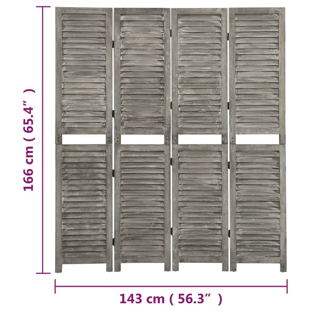 vidaXL Paravan de cameră cu 4 panouri, gri, 143x166 cm, lemn masiv vidaXL Paravan de cameră cu 4 panouri, gri, 143x166 cm, lemn masiv