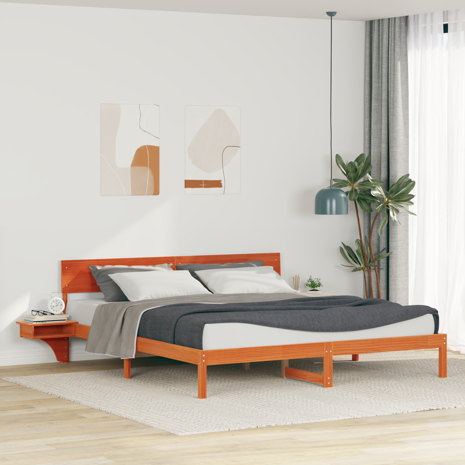 vidaXL Cadru de pat cu headboard Maro ceruit Lemn masiv de pin