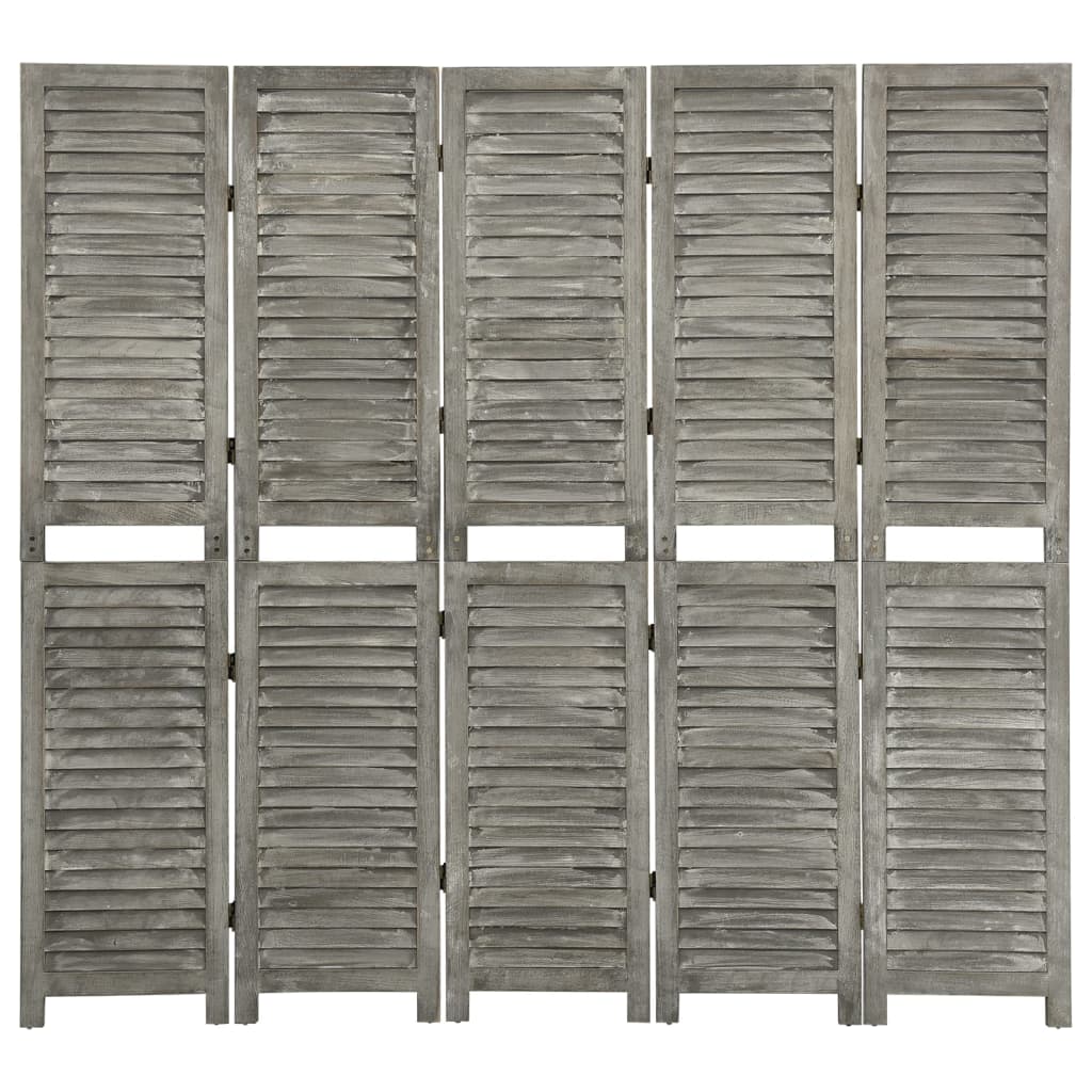 vidaXL Separator cameră cu 5 panouri, gri, 179x166 cm, lemn masiv vidaXL Separator cameră cu 5 panouri, gri, 179x166 cm, lemn masiv