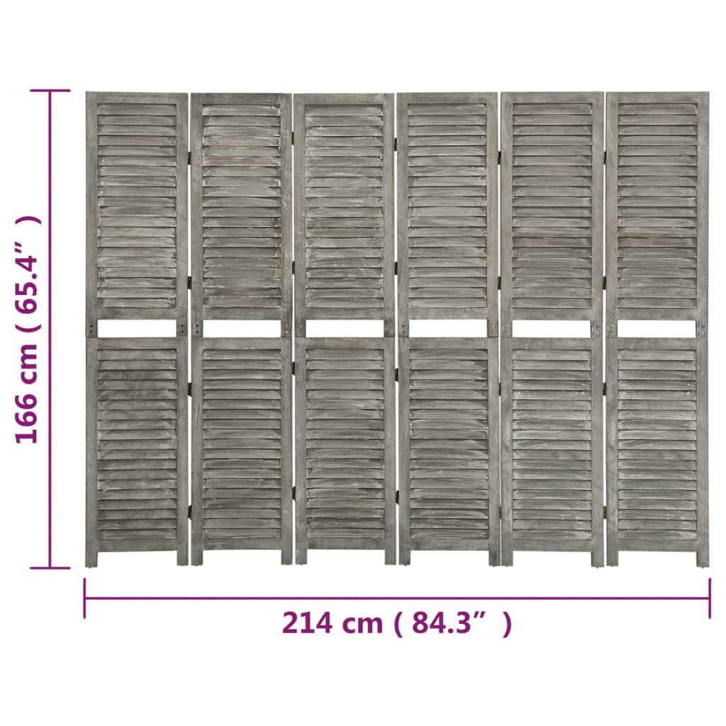 vidaXL Separator cameră cu 6 panouri, gri, 214x166 cm, lemn masiv vidaXL Separator cameră cu 6 panouri, gri, 214x166 cm, lemn masiv