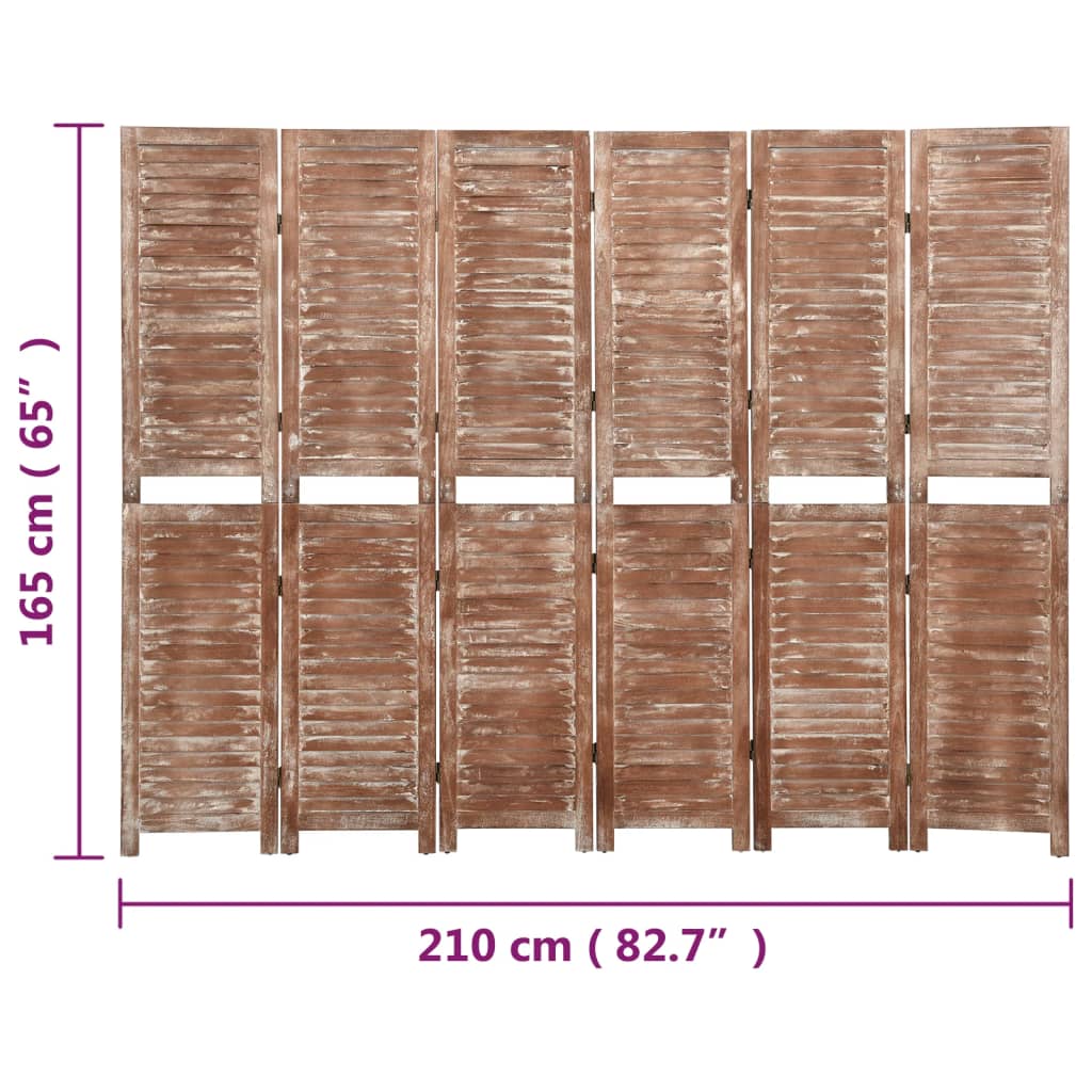 vidaXL Paravan cameră cu 6 panouri,maro,210x165cm,lemn masiv Paulownia vidaXL Paravan cameră cu 6 panouri,maro,210x165cm,lemn masiv Paulownia