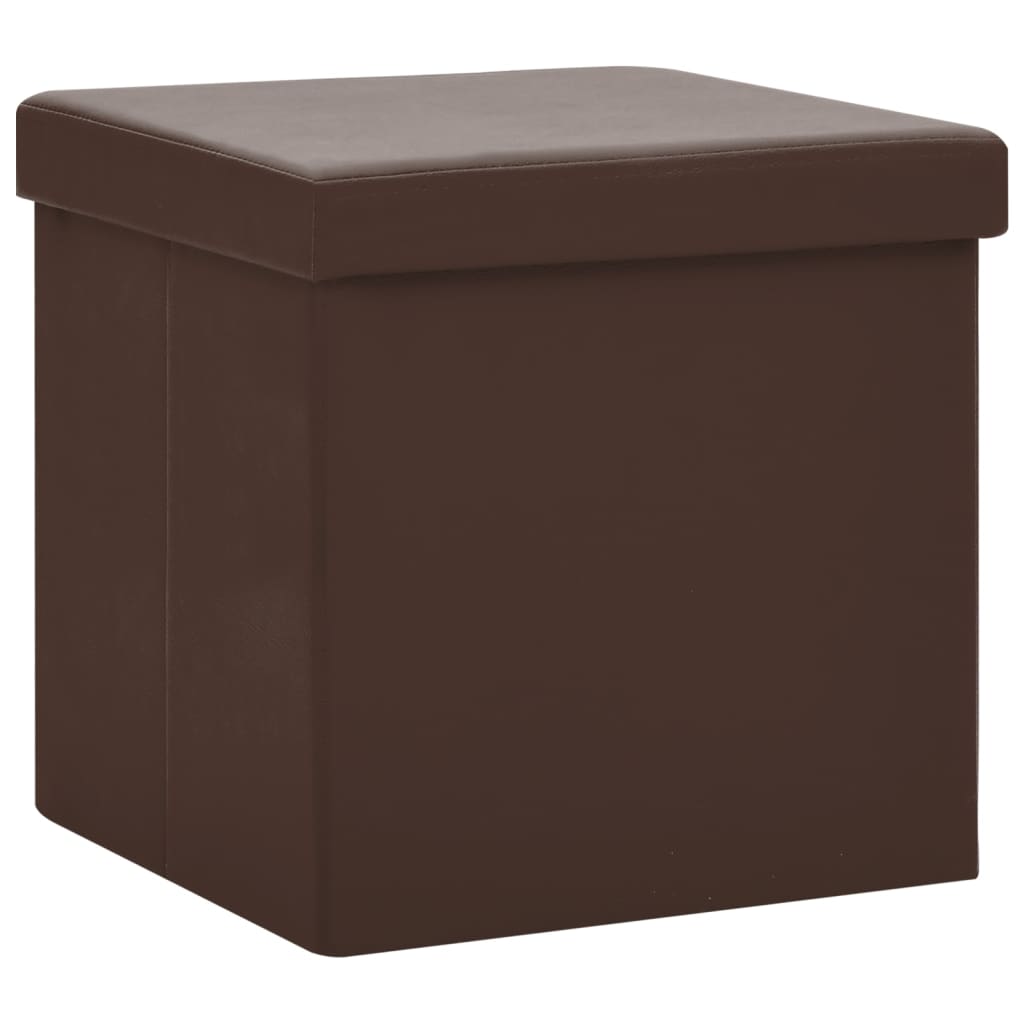 vidaXL Taburete cu depozitare pliabile, 2 buc., maro, PVC vidaXL Taburete cu depozitare pliabile, 2 buc., maro, PVC