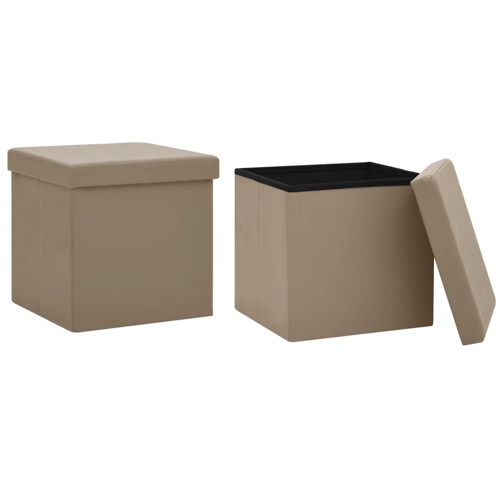 vidaXL Taburete cu depozitare pliabile, 2 buc., cappuccino, PVC