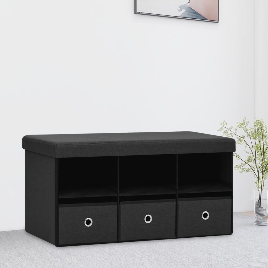 vidaXL Bancă depozitare pliabilă, negru, 76x38x38 cm, imitație pânză