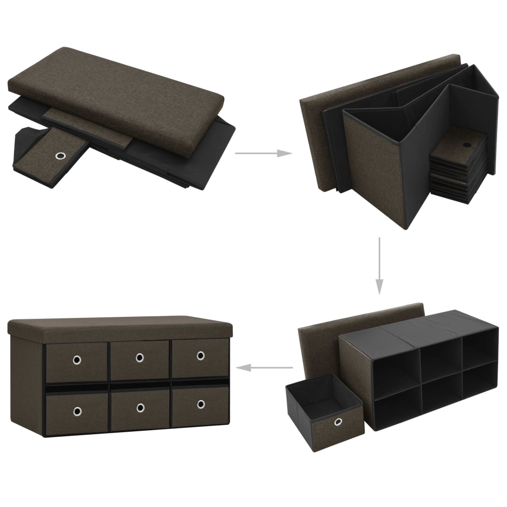 vidaXL Bancă depozitare pliabilă maro închis 76x38x38cm imitație pânză