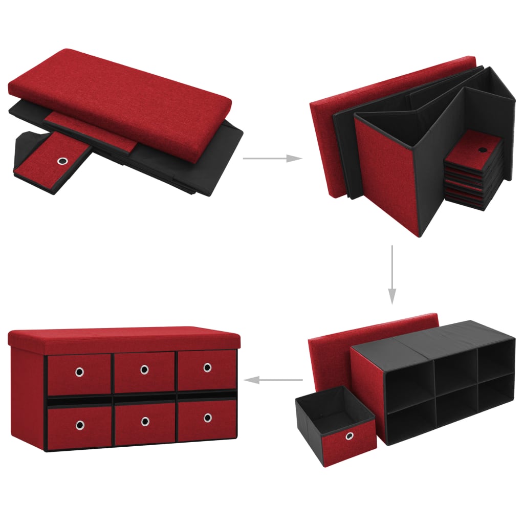 vidaXL Bancă depozitare pliabilă, roşu vin, 76x38x38 cm imitație pânză