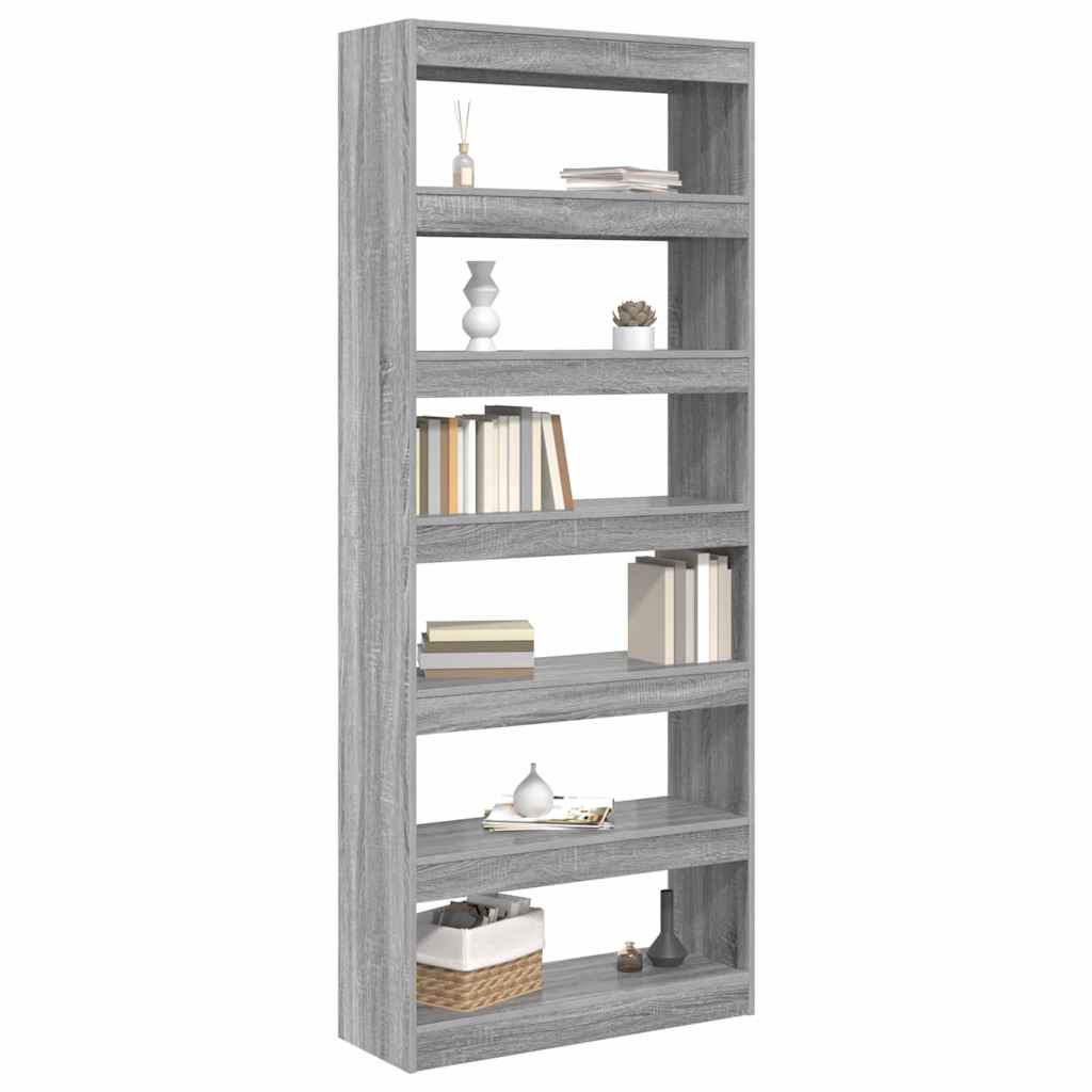 vidaXL Bibliotecă cu raft sonoma gri 80 x 30 x 198 cm Lemn compozit
