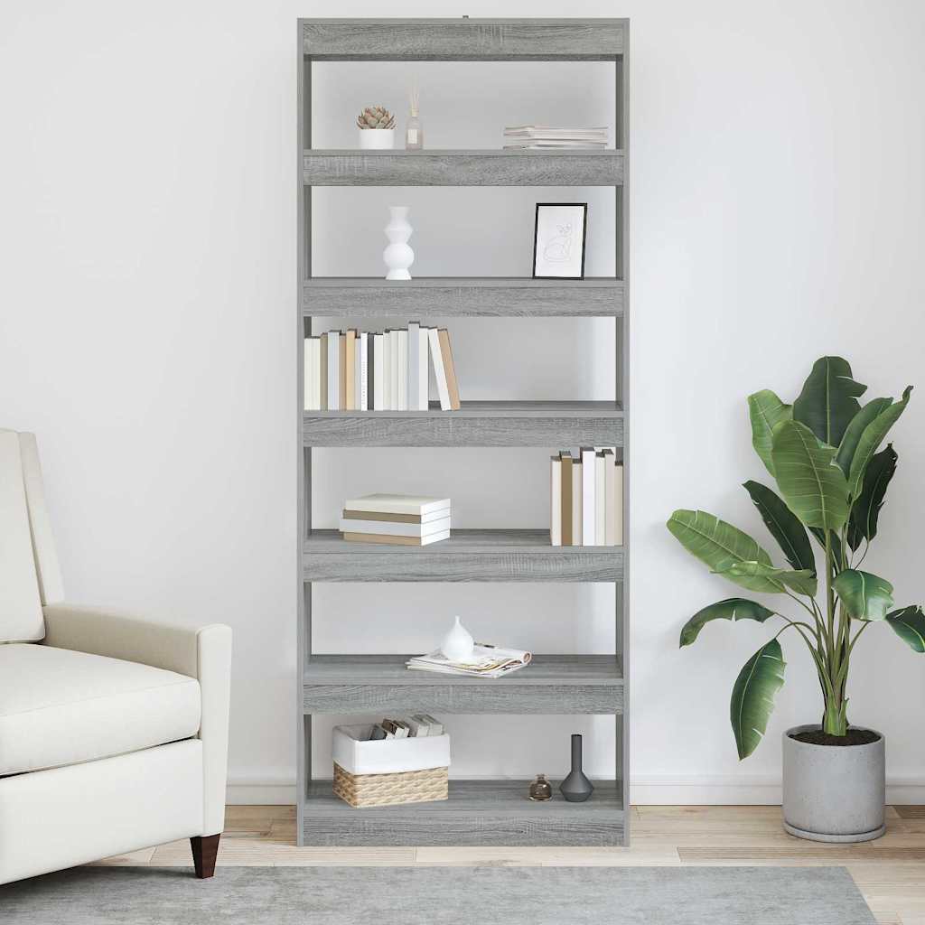 vidaXL Bibliotecă cu raft sonoma gri 80 x 30 x 198 cm Lemn compozit