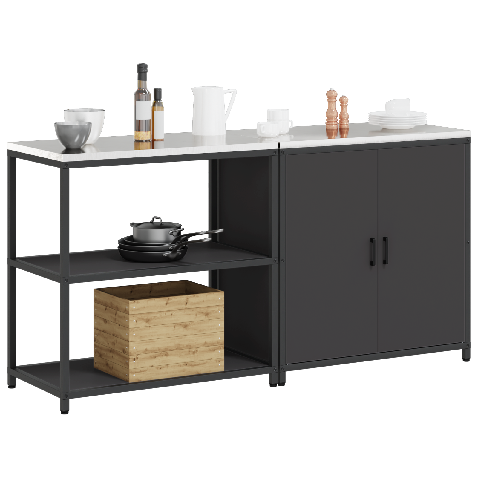 vidaXL Set de depozitare pentru bucătărie 2 pcs Negru 180 x 50 x 92 cm